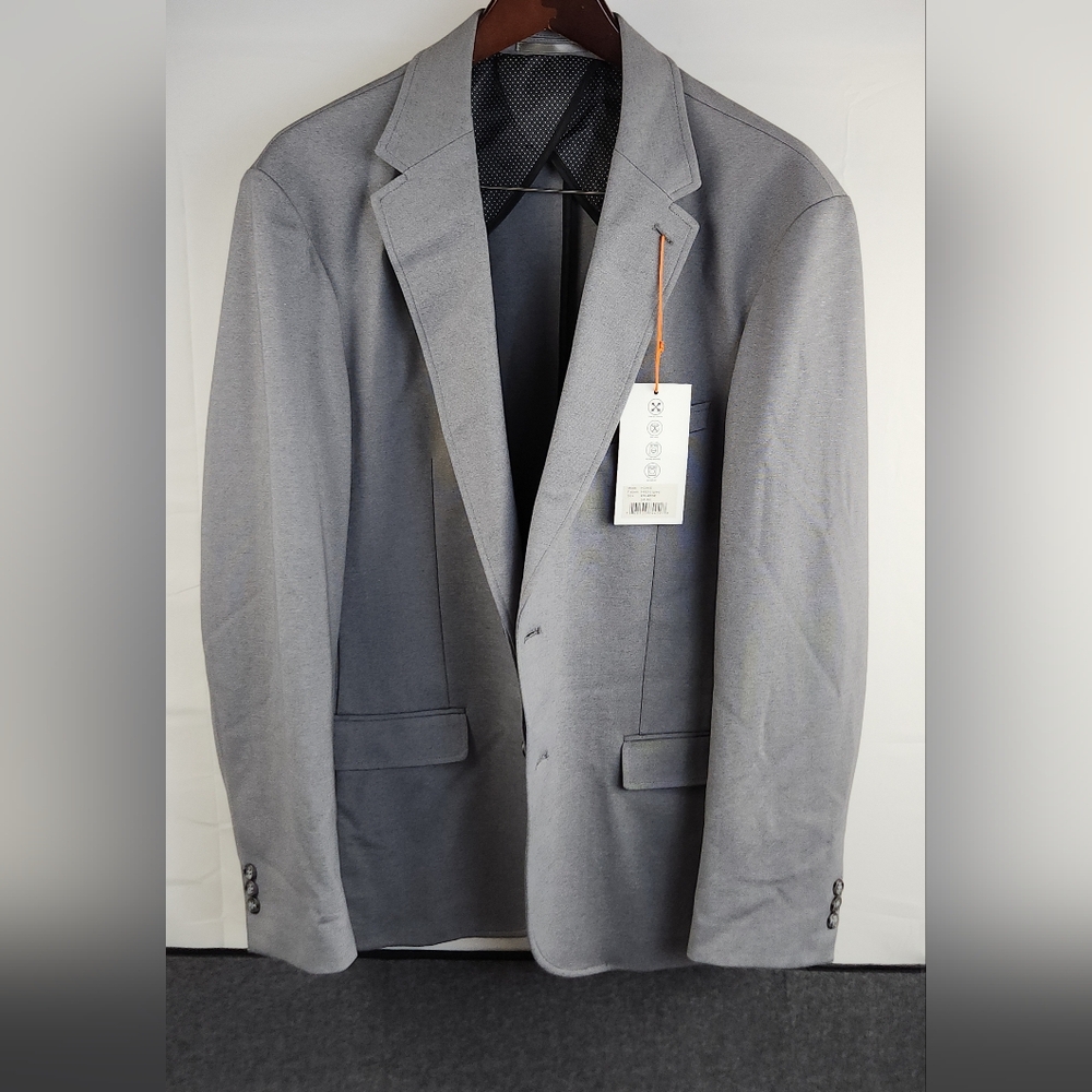Daniel Hechter Howie Suit Jacket Mens 2XL Gray Solid Slim Fit Modern Stretch